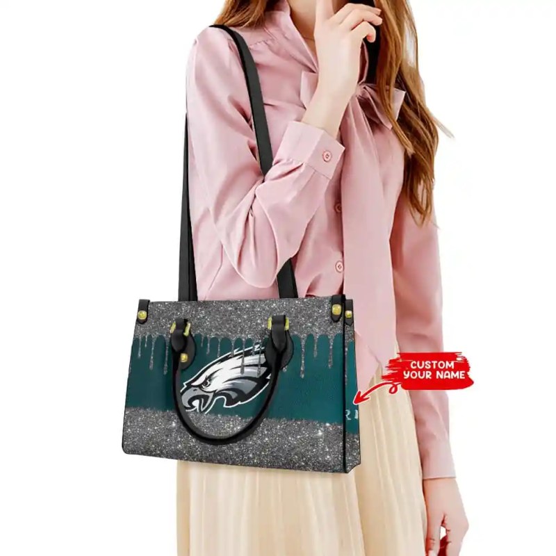 Philadelphia Eagles Personalized Leather Hand Bag Side View