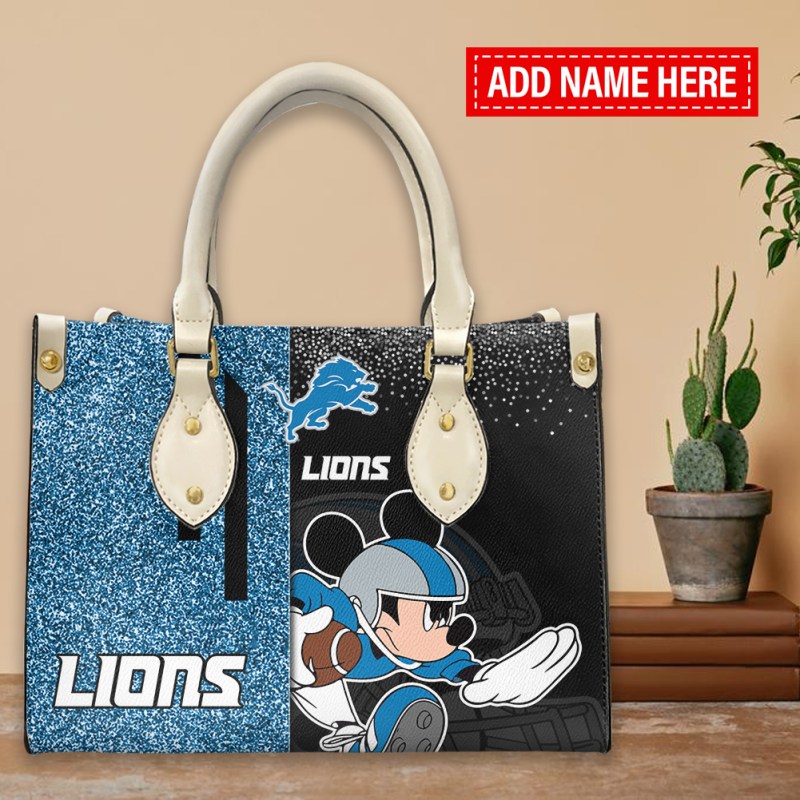 Detroit Lions Personalized Leather Hand Bag White