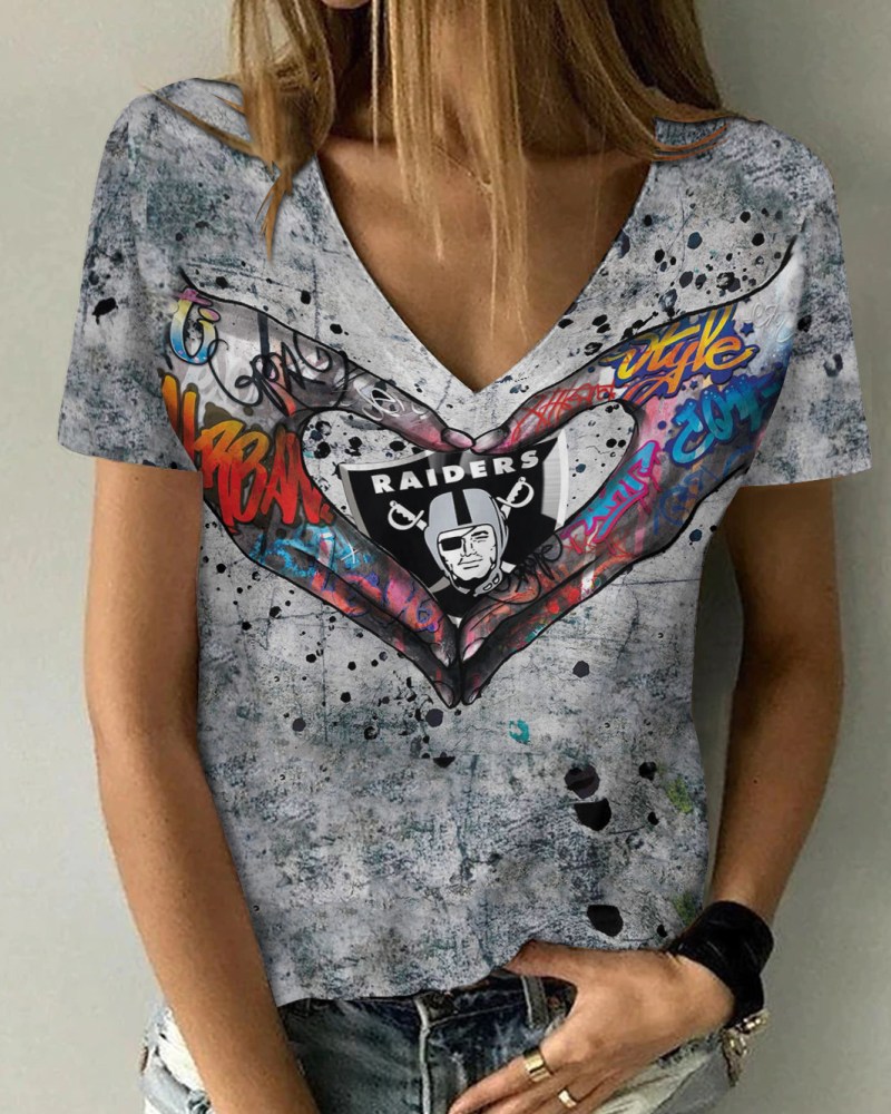 Las Vegas Raiders Summer V-Neck T-Shirt Front View