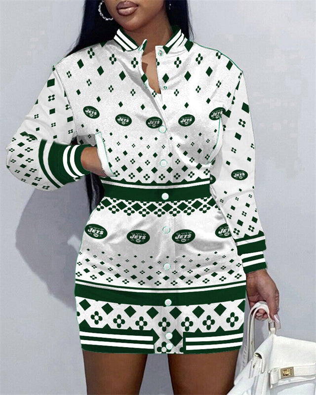 New York Jets Women Button Down Jacket Dress