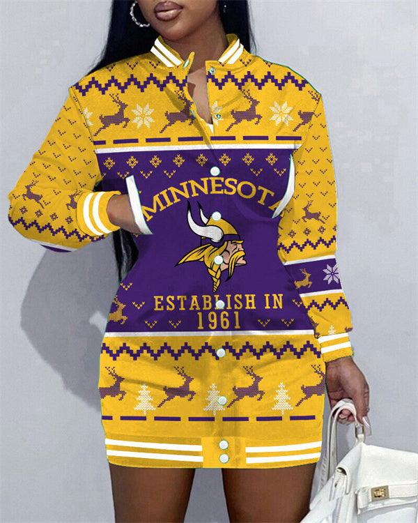 Minnesota Vikings Women's Button Down Jacket Dress