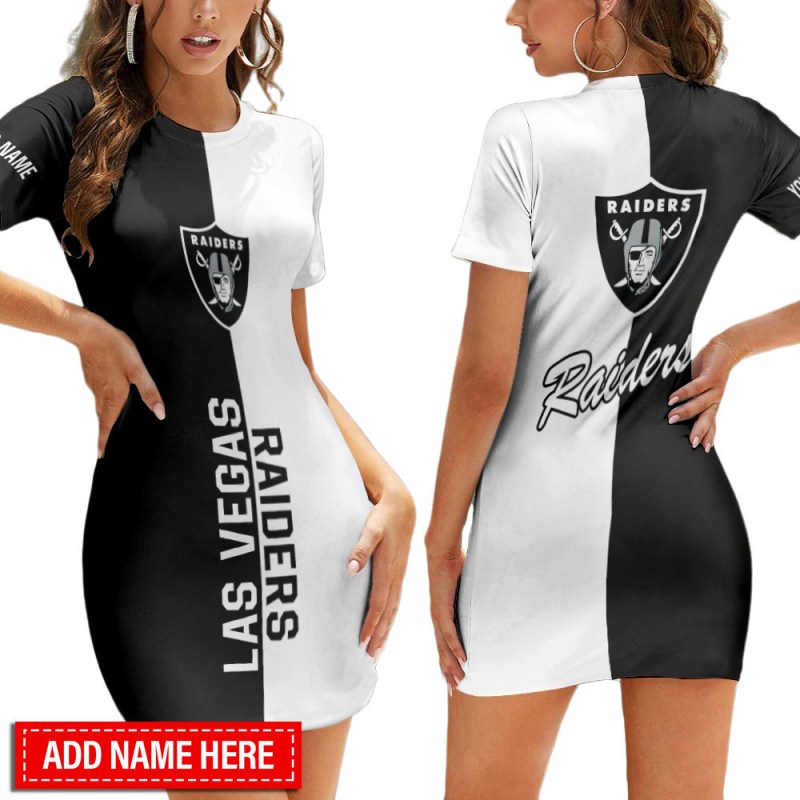 Las Vegas Raiders Personalized Short Sleeve Bodycon Mini Dress