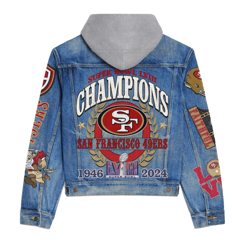 San Francisco 49ers Premium Hooded Denim Jacket Back View
