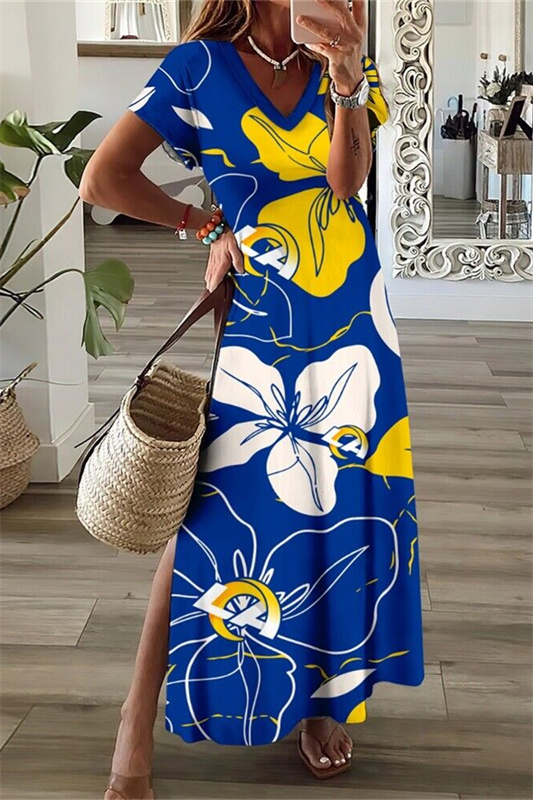 Los Angeles Rams V-Neck Side Slit Long Dress