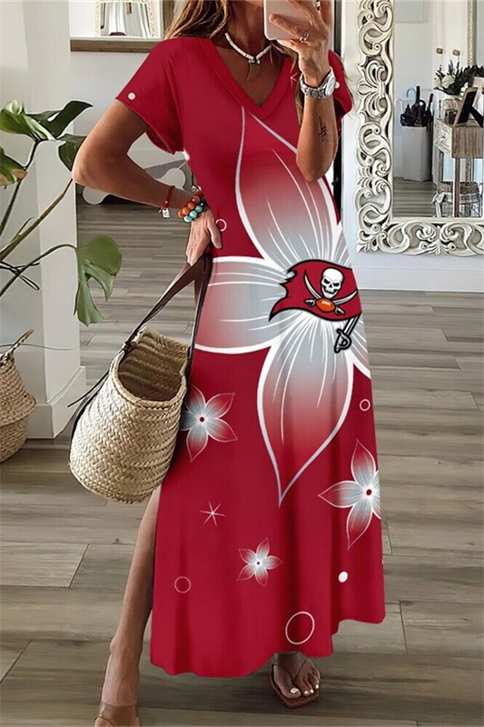 Tampa Bay Buccaneers V-Neck Side Slit Long Dress