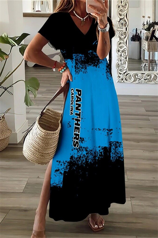 Carolina Panthers V-Neck Side Slit Long Dress