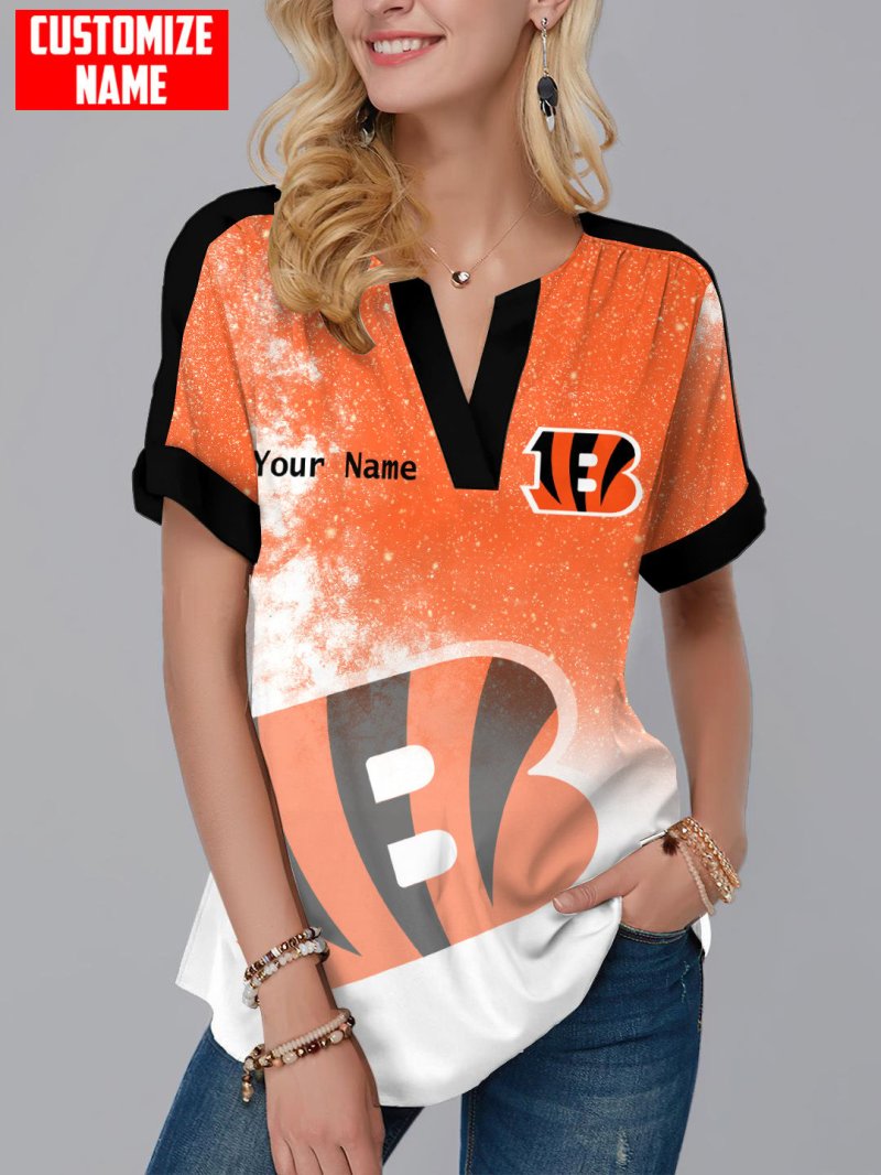 Cincinnati Bengals Personalized Fashion Short Sleeve V-Neck Shirt