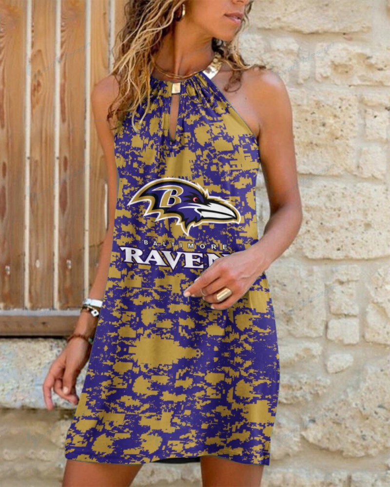 Baltimore Ravens Summer Casual Metal Halter Neck Sleeveless Dress