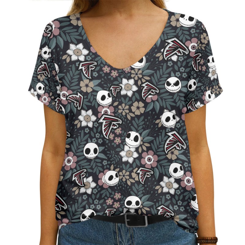 Atlanta Falcons Summer V-neck Women T-shirt
