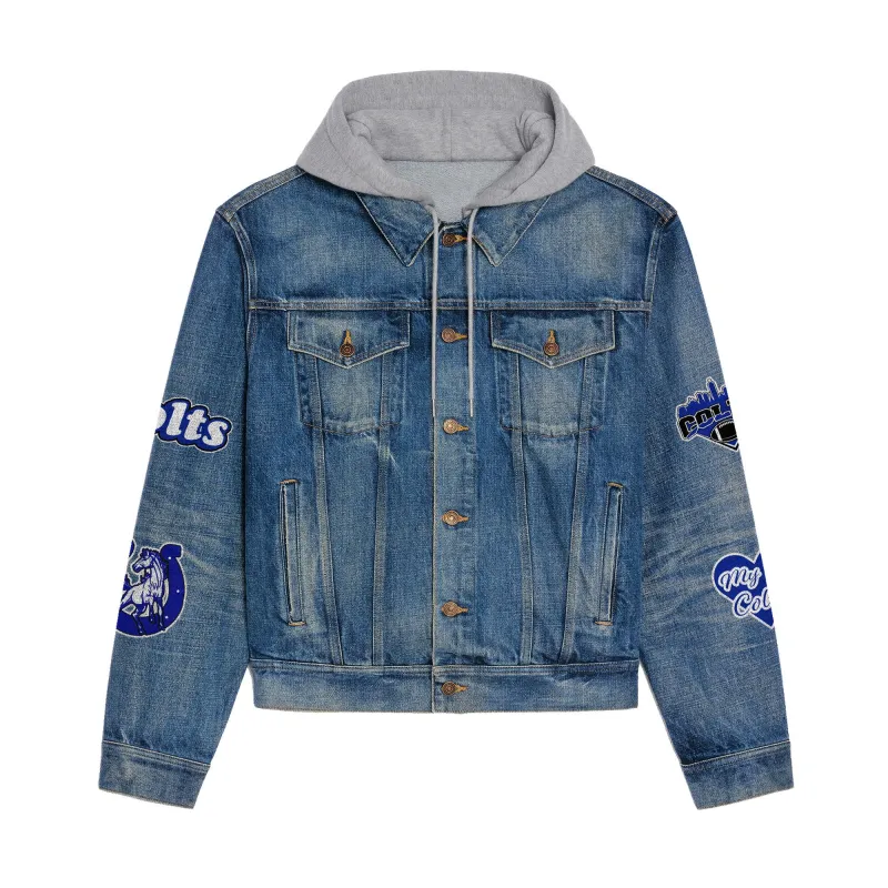 Indianapolis Colts Premium Hooded Denim Jacket Back View
