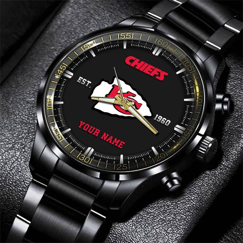 Kansas City Chiefs Black Fashion Watch Side View