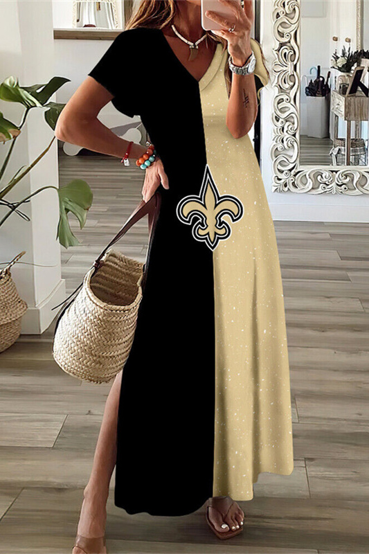 New Orleans Saints V-Neck Side Slit Long Dress