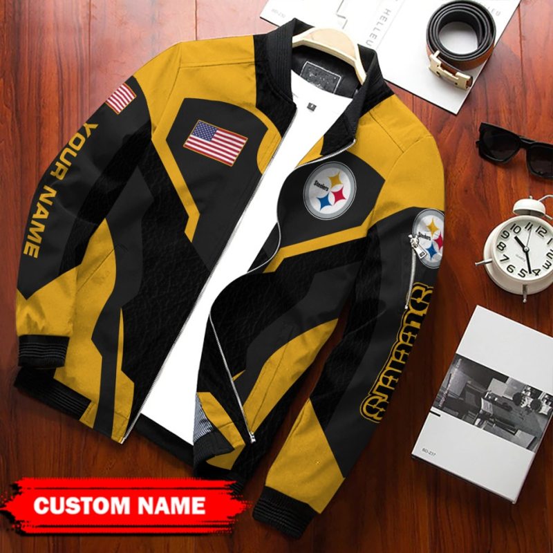 Pittsburgh Steelers Personalized Bomber Jacket - Front Mockup