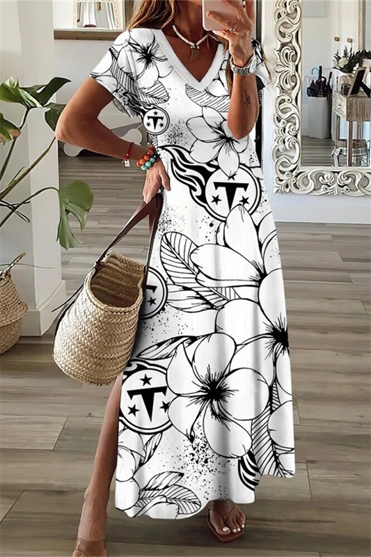 Tennessee Titans V-Neck Side Slit Long Dress
