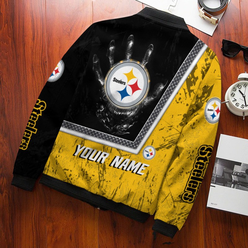 Detailed View of Pittsburgh Steelers Personalized Bomber Jacket