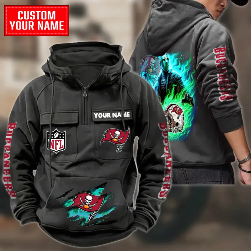 Tampa Bay Buccaneers Multi-Pockets Zip Hoodie Black