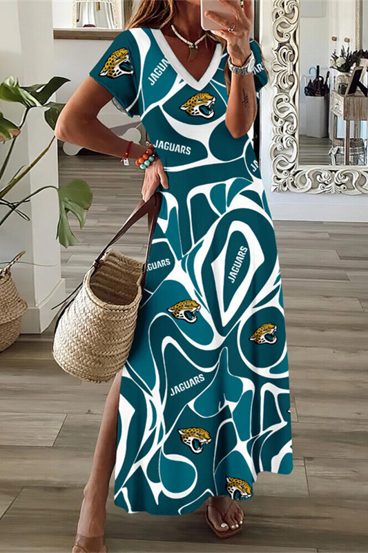 Jacksonville Jaguars V-Neck Side Slit Long Dress