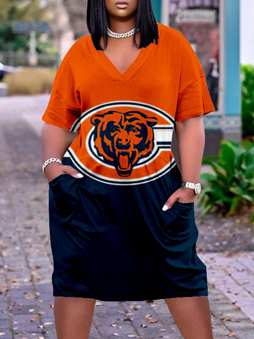 Chicago Bears V-neck Casual Pocket Dress
