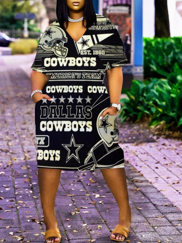 Dallas Cowboys V-neck Casual Pocket Dress