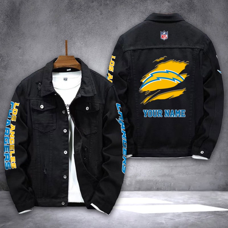 Los Angeles Chargers Personalized Denim Jacket Back View