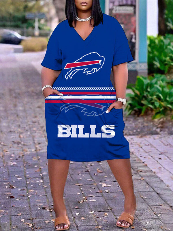 Buffalo Bills V-neck Casual Pocket Dress