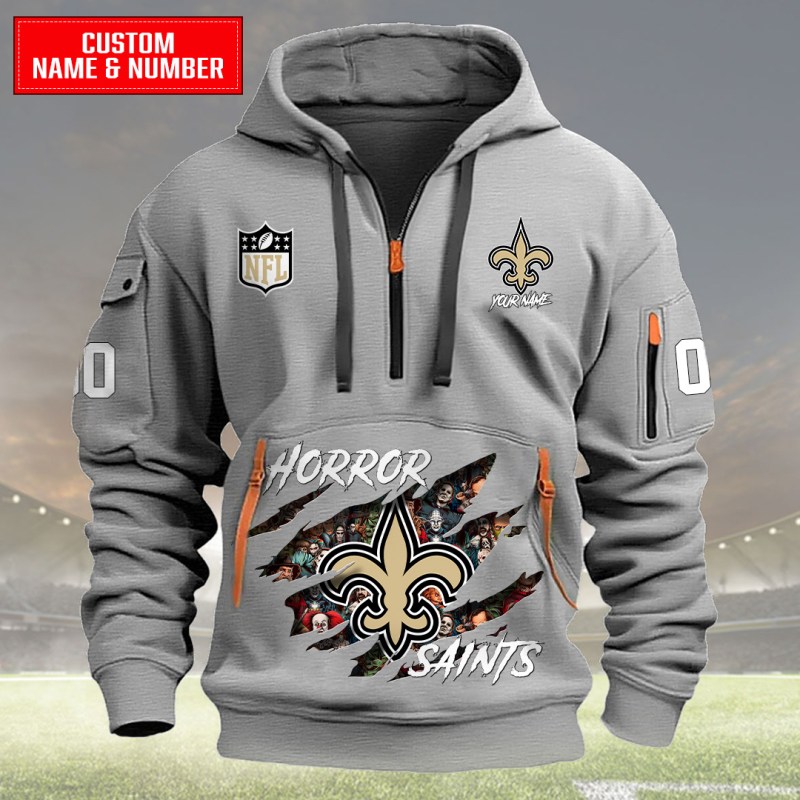New Orleans Saints Quarter Zip Hoodie Light Gray