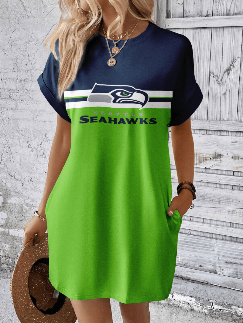 Seattle Seahawks Women Hidden Pocket Batwing Casual Dress
