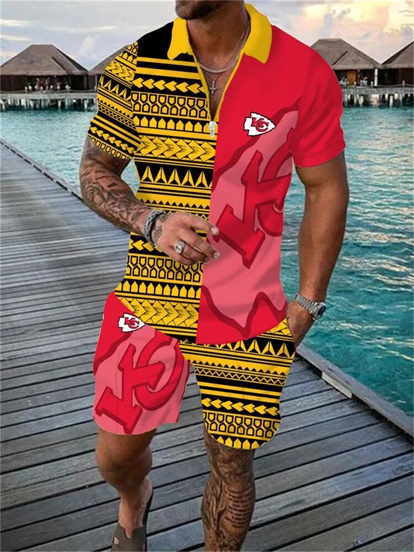 Kansas City Chiefs Zip Polo Shirt and Shorts