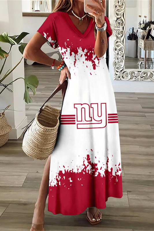 New York Giants V-Neck Side Slit Long Dress