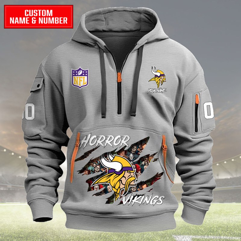 Minnesota Vikings Quarter Zip Hoodie Light Gray