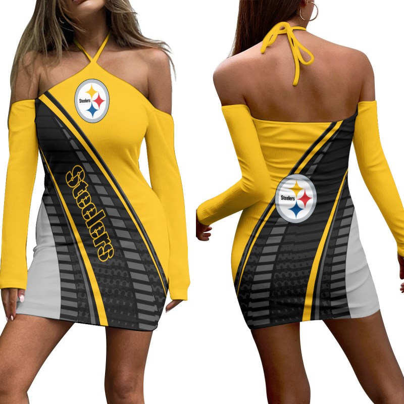 Pittsburgh Steelers Halter Lace-up Dress Front View