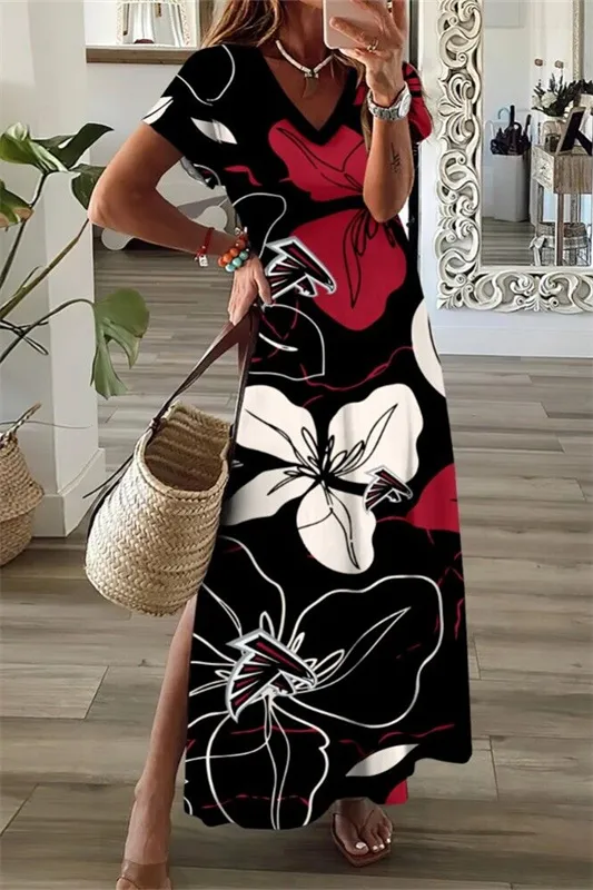 Atlanta Falcons V-Neck Side Slit Long Dress