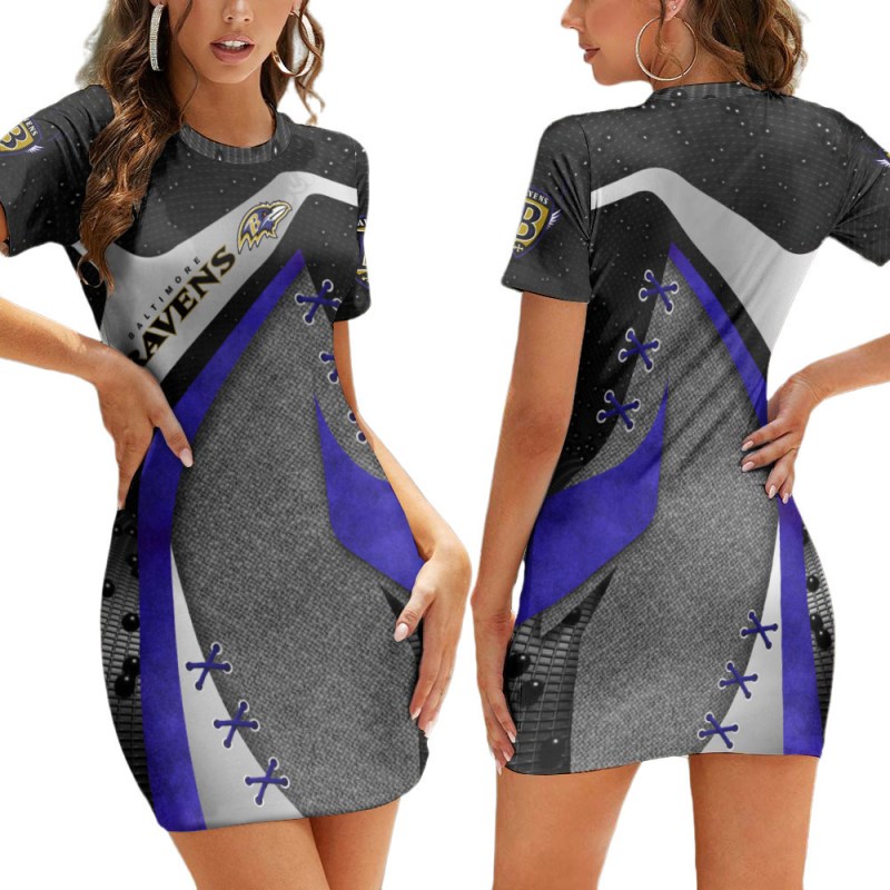 Baltimore Ravens Casual Short Sleeve Bodycon Mini Dress