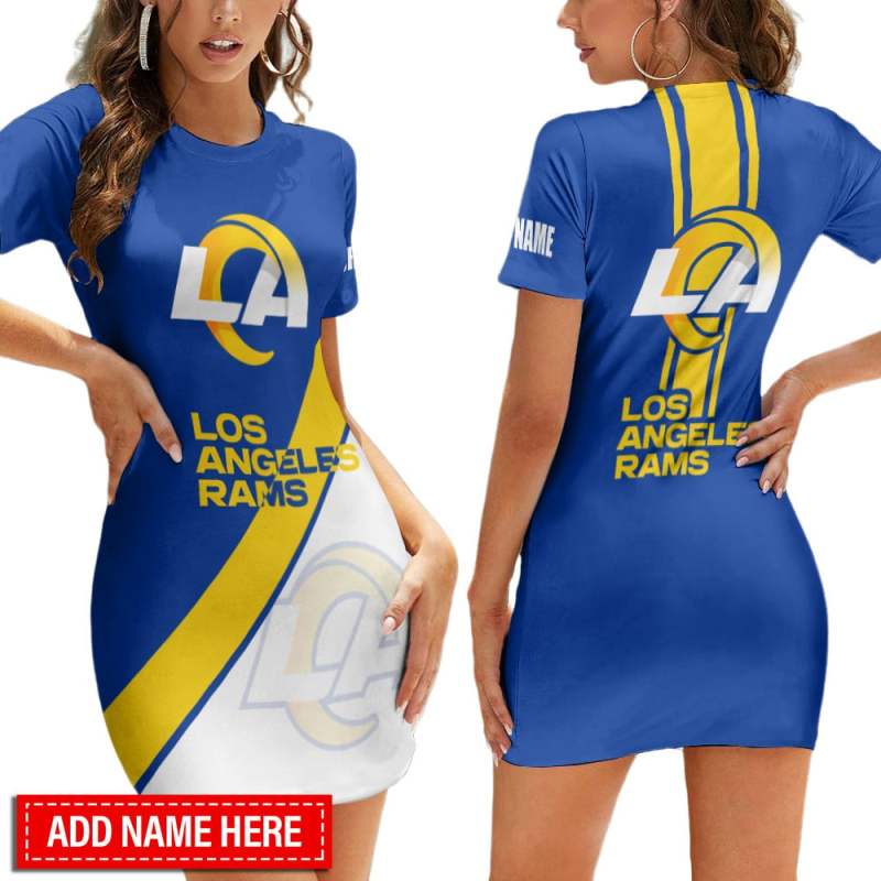 Los Angeles Rams Personalized Short Sleeve Bodycon Mini Dress