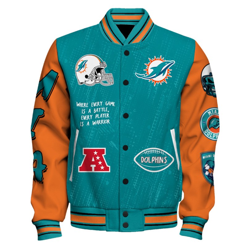Miami Dolphins Varsity Jacket Back View