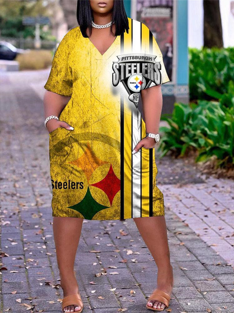 Pittsburgh Steelers V-neck Casual Pocket Dress
