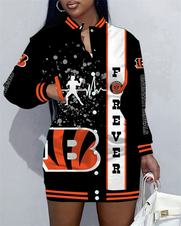 Cincinnati Bengals Women Button Down Jacket Dress