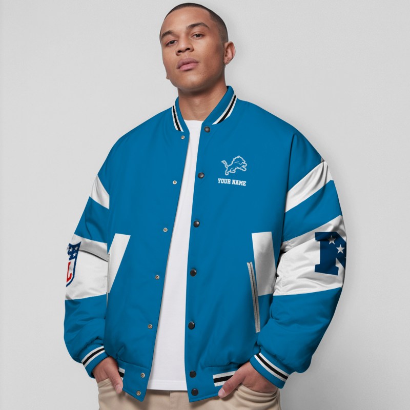 Detroit Lions Varsity Jacket Wearing View