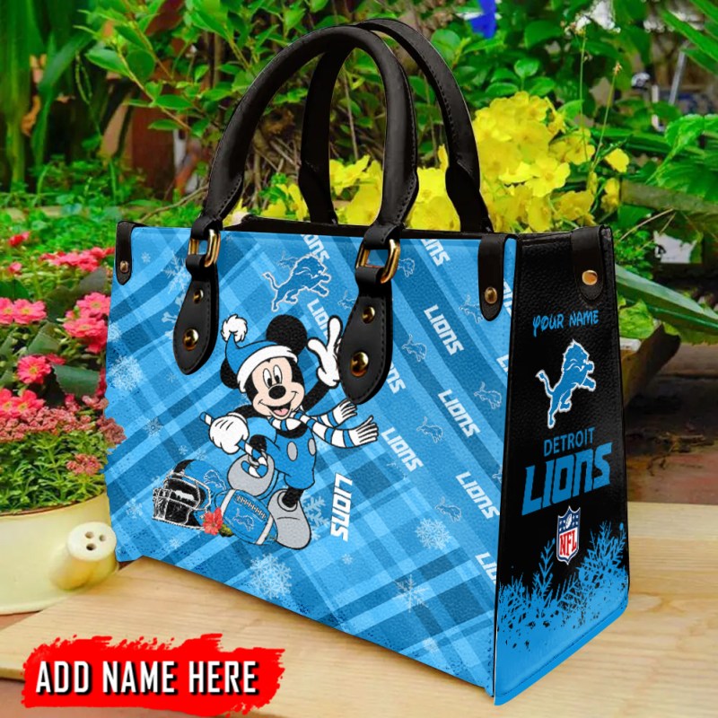 Detroit Lions Personalized Christmas Leather Hand Bag