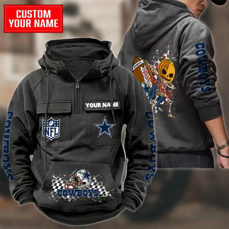 Dallas Cowboys Halloween Collection Multi-Pockets Zip Hoodie AZCAMZHD000005