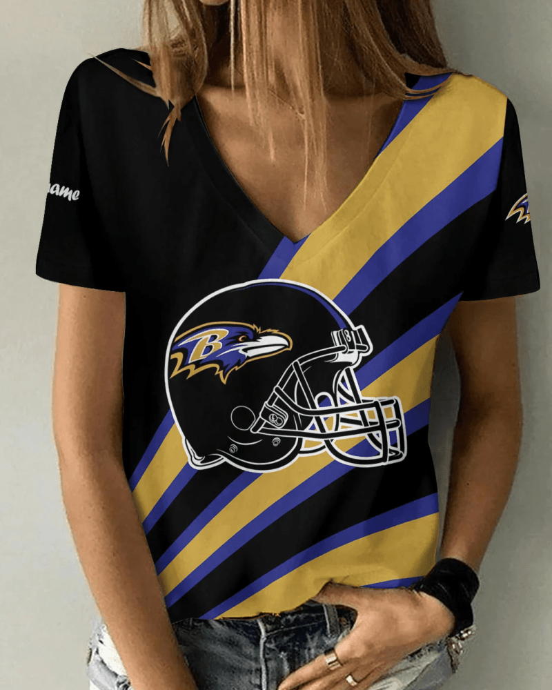 Baltimore Ravens Summer V-neck Women T-shirt Front View