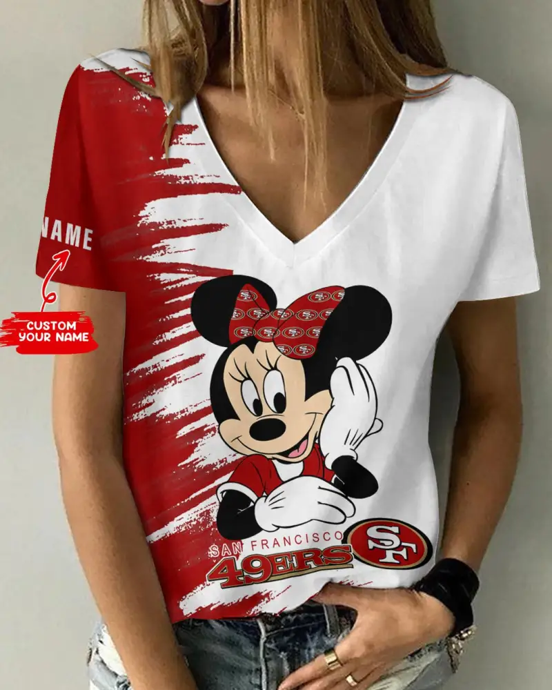 San Francisco 49ers Personalized Summer V-neck Women T-shirt