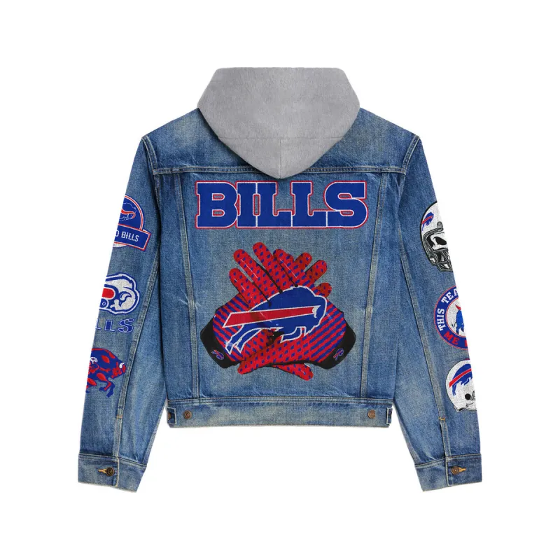 Buffalo Bills Premium Hooded Denim Jacket Front View