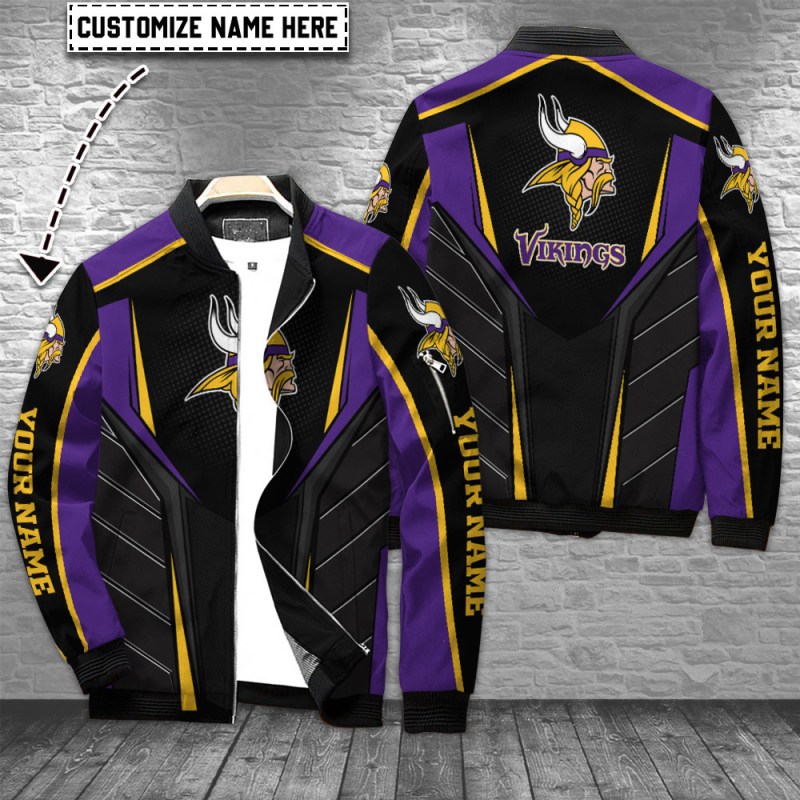 Minnesota Vikings Personalized Bomber Jacket Front View