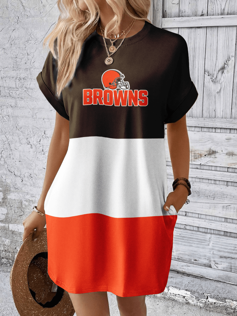 Cleveland Browns Women Hidden Pocket Batwing Casual Dress