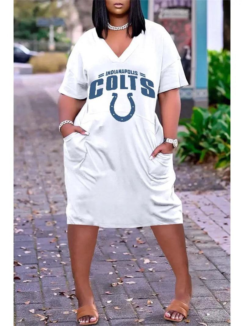 Indianapolis Colts V-neck Casual Pocket Dress