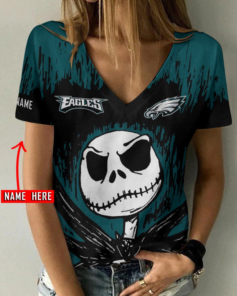 Philadelphia Eagles Personalized V-neck Women T-shirt Image 1