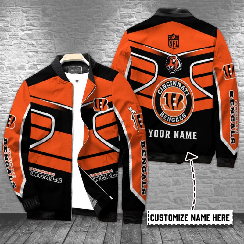 Cincinnati Bengals Personalized Bomber Jacket Front View