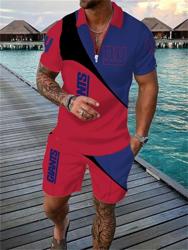 New York Giants Zip Polo Shirt and Shorts