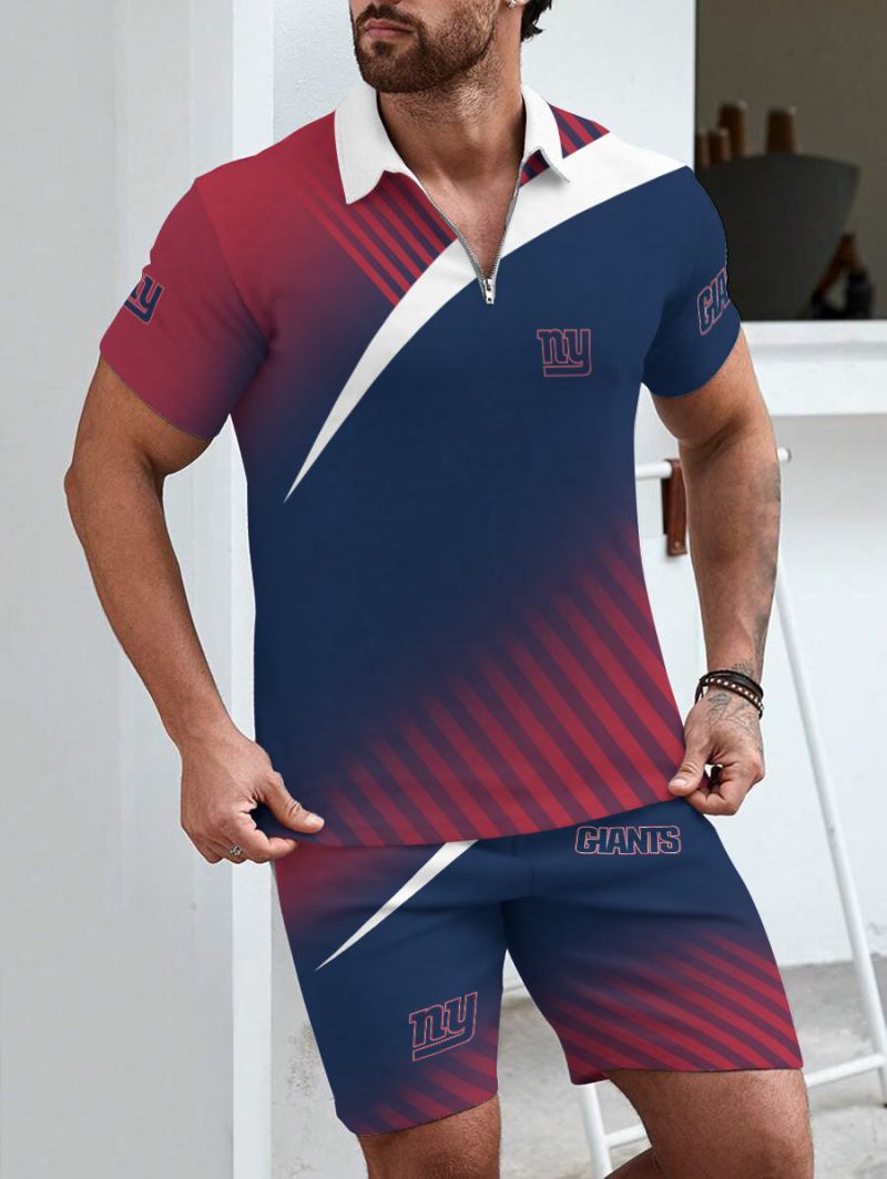 New York Giants Limited Edition ZIP Polo Shirt And Shorts Two-Piece Suit